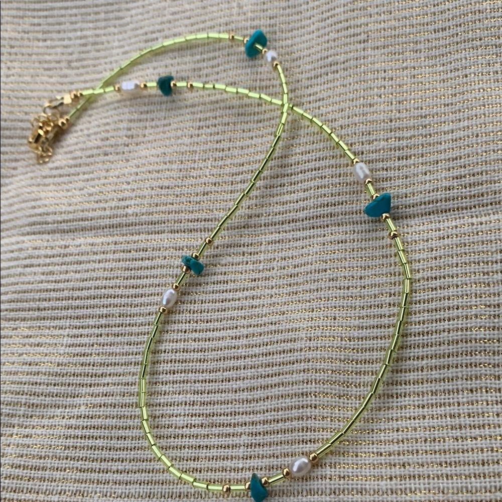 Elegant Green and Gold Beaded Necklace